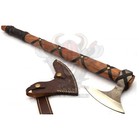 Custom Hand Forged Ranger Viking Axe Wood Leathers Outdoor Tactical Camping Tool