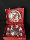 Vintage Porcelain Miniature Chinese 9 Piece Tea Set In Brocade Box