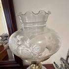 Victorian Glass Hurricane Lamp Antique Brass Finish Globe Shade Floral Pattern