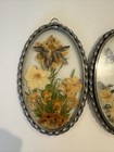 Vtg Pressed Flowers Twisted Pewter Frames Lasting Impressions Lot Of 3 Oval 