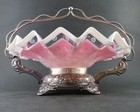 Zig Zag Opalescent   Pink Art Glass - Victorian Bride s Basket Bowl - Meriden Sp