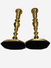 Vintage Solid Brass Heavy Candleholders Candlesticks Pair 10 5  Tall   Nice Set