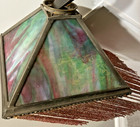 Antique 4 Slag Multi Color Glass Lamp Shade   Arts   Crafts Style With Tassels