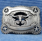 Western Steer Head Stars Trophy Belt Buckle Cowboy Cowgirl Vtg 80s Nocona bmw983