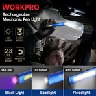 Workpro Usb Rechargable Pocket Pen Light Led Flashlight Uv Black Light 450 Lumen