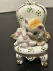 Vtg Sugar Porcelain Kitty Cat Texture Spaghetti On Victorian Chair Figurine 4 