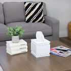 Beaded Tissue Box Cover  Square White  Rustic Farmhouse Wood Tissue Holder