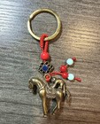 Feng Shui Chinese Brass Monkey On Lucky Horse Keychain Hanging Amulet
