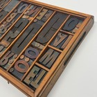 Vintage Letterpress Wood Metal Printing Blocks Alphabet Set In Wooden Tray Case