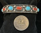 Reed Charlie Signed Navajo Handmade Sterling  Turquoise   Coral Cuff Bracelet
