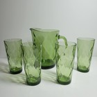 Vintage Brockway Glassware 5 Piece Set Pitcher Glasses Viva Green Diamond Optic