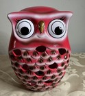Vintage Owl Table Lamp Nightlight Nib Dark Pink Ceramic 8 h