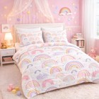  Kids  Rainbow Comforter Set - 3pcs Size Colorful Bedding For Twin Pink Rainbow