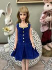 Vintage Barbie Francie Tnt Twist N Turn   Blue Velvet Neat Pleat Dress   Shoes