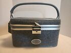 Vintage Blue   Gray Tweed Skyway Cosmetic Luggage Suitcase Train Case