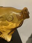 Vintage Amber Glass Fish Figural Embossed Standing Wine Bottle Decanter Cork 12   