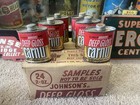 6 Old Johnson Wax Carnu Samples Cans Motor Oil 1950s Original Polish Sign Gas