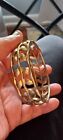Vintage Brass Tone Leaf Design Bangle Bracelet 7in