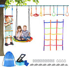 Ninja Warrior Monkey Bar Kit 50ft Kids Slackline Obstacle Course W  1 Tree Swing