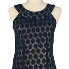 Agb Sleeveless Polka Dot Lace Overlay Round Neck Shift Dress Black beige 16 Euc