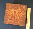 Antique Pyrography Wooden Trinket Box Poinsettia Floral Flemish Art Burnt Wood 