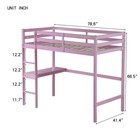 Twin Size Loft Bed Rubber Wood Bed Frame With Built-in Desk And Ladder Pink
