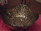 Vtg Black And Gold Asian Design Scalloped Decorative Bowl