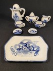 Vintage Delft Blue Holland Windmill Miniature Tea Set 10 Pieces