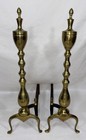 Antique Pair Of Brass Fireplace Andirons Cast Iron Marked Bs Rh 23 75 h