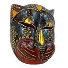 Balinese Black Cat Mask  Hand Carved Wood Wall Decor  Bali Folk Art