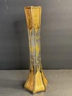 Antique Bohemian Glass Vase moser gold one Rose enamel hand Painted czech C 1900