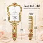 Antique Vintage Hand Mirror Comb Set - Vanity Handheld Makeup Mirror  Gold      