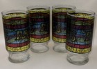 Lot Of 4 Vintage Stained Glass Arby   s Tumbler Glasses - 1970   s