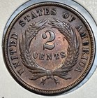 1864 Two 2 Cent Piece Large Motto Almost Uncirculated Au Condition Coin Rb Toned