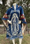 Handmade Alpaca Poncho  Virgen Maria  Guadalupe  Light Blue  Warm   Easy To Wear