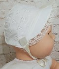 1970s White Floral Eyelet Baby Bonnet Sun Hat Lace Union Made Doll Not Included 