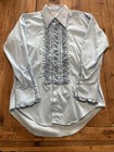 Vintage After Six Tuxedo Dress Shirt Men 16 32 Blue Button Up Ruffle 70s 80s
