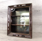 Antique Wood Wall Shelf 3-tiers Mirror With Glass Door Shadow Box Curio Display