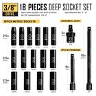 18pcs 3 8 Inch Drive Deep Impact Socket Set metric 8-22mm  6  10  Extension Bars