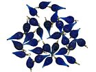 30 Vintage India Glass Cobalt Blue Leaf Pendants Beads Charms W brass Loop