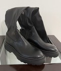 Zara Black Leather Knee High Riding Boots Round Toe Block Heel Extra Comfort Zip