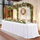 Wish Care 9ft Long White Table Skirt For Rectangle Tables Decorations - Wrinkle