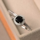 New Sterling Silver Black Spinel Halo Ring 0 93ct Cz Rhodium Plated Customizable