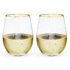 Starlight Stemless Wine Glasses Set Of 2 18 Oz  Festive Gold Rim Tumblers  Decor