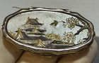 Vtg Japanese Chokin Art Pocket Sewing Kit Travel Mini Gold Tone Pagoda Sakura