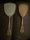 Vintage Victorian Style Vanity Hand Mirror And Brush Set Silver And Gold Tone