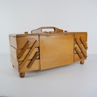 Vintage Wood Accordian Sewing Box W  Accessories   Great Condition     