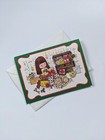 Vintage 70s Christmas Card Cute Little Girl Wrapping Gifts W  Cat Cindy Unused