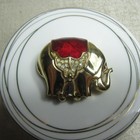 Vintage Estee Lauder Golden Elephant Compact Solid Perfume Rhinestone Red Enamel