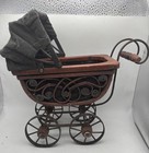 Vintage Victorian Wicker Rattan Baby Doll Carriage Pram Buggy W doll
